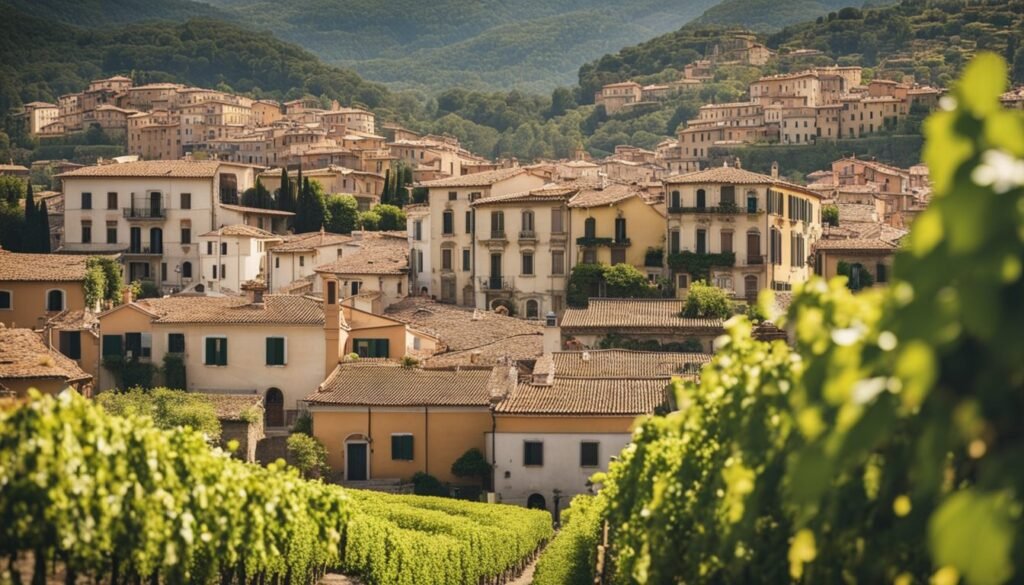 Trip to Italy. Italian's houses with a mountain around.