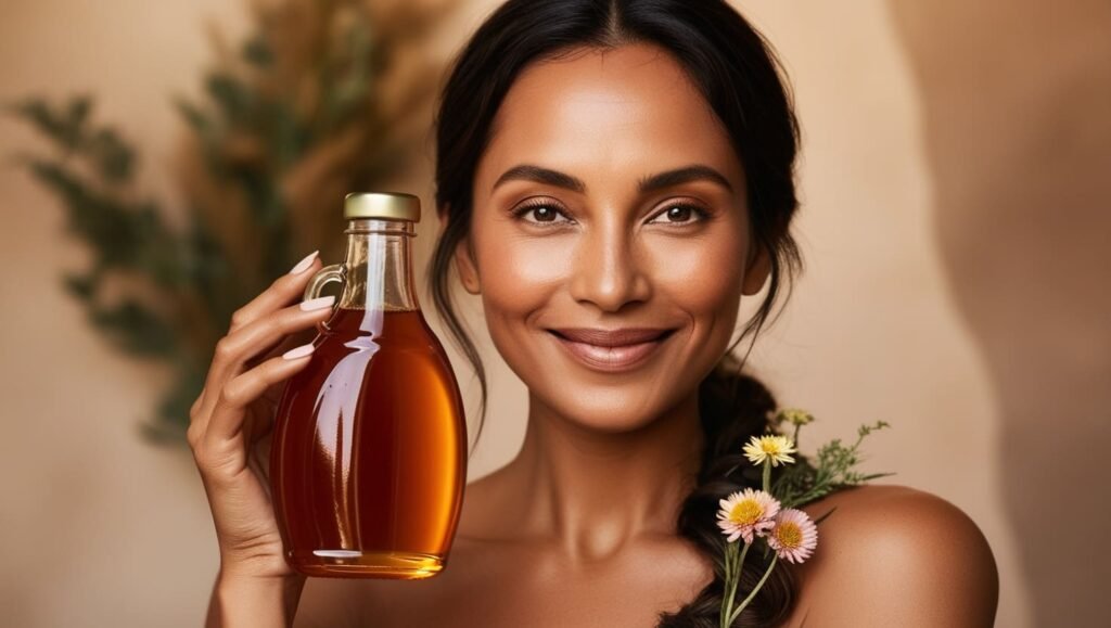 Woman holding a jar of manuka honey