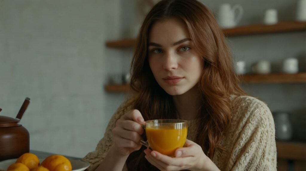 Woman drinking Turmeric tea