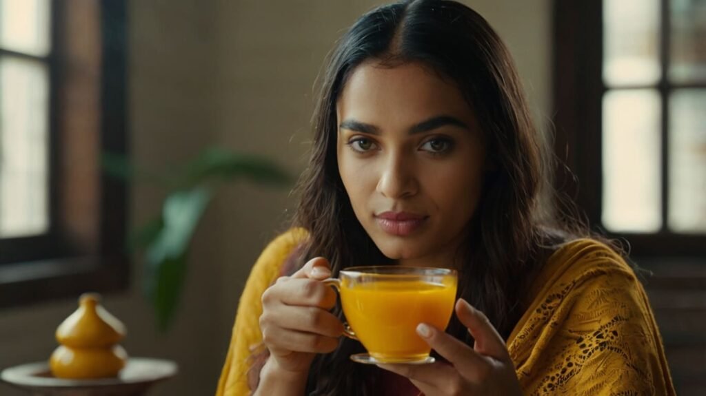 Woman drinking turmeric tea